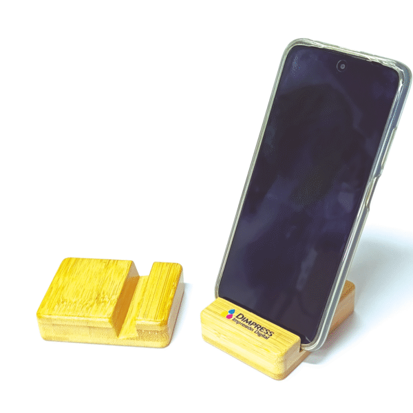 Soporte para celular de bamboo personalizado